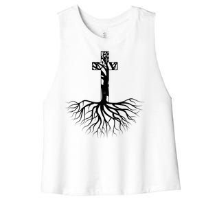 Tree Root Christian Cross Women's Racerback Cropped Tank