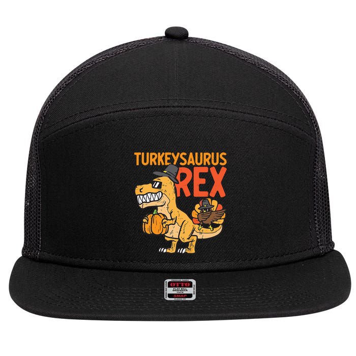 Turkeysaurus Rex Cute Funny Thanksgiving Dinosaur 7 Panel Mesh Trucker Snapback Hat