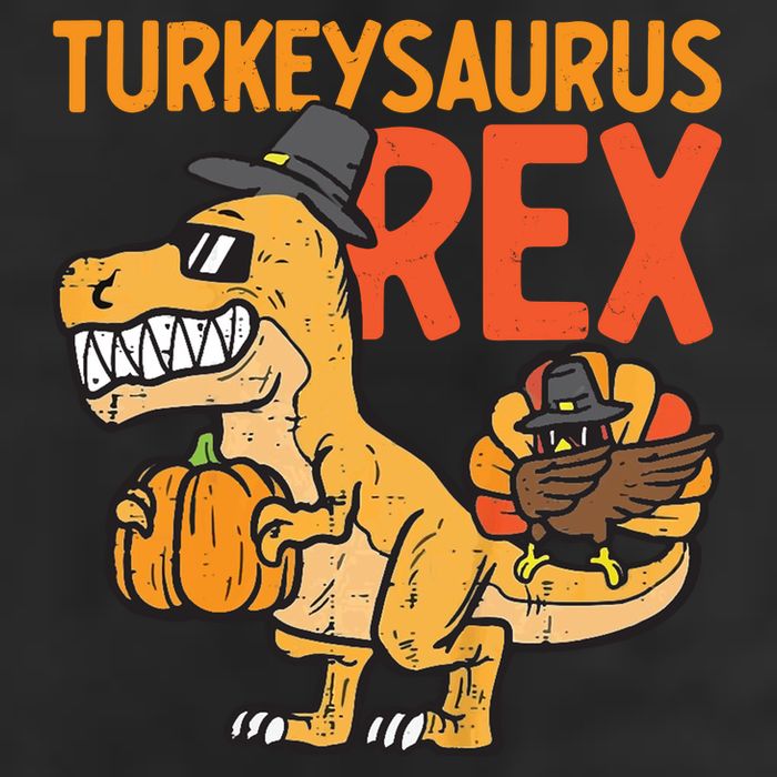 Turkeysaurus Rex Cute Funny Thanksgiving Dinosaur 7 Panel Mesh Trucker Snapback Hat