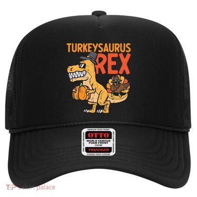 Turkeysaurus Rex Cute Funny Thanksgiving Dinosaur High Crown Mesh Back Trucker Hat