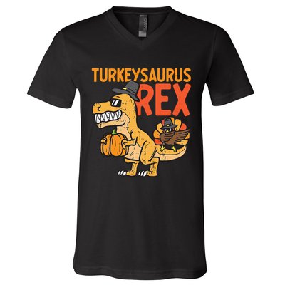 Turkeysaurus Rex Cute Funny Thanksgiving Dinosaur V-Neck T-Shirt