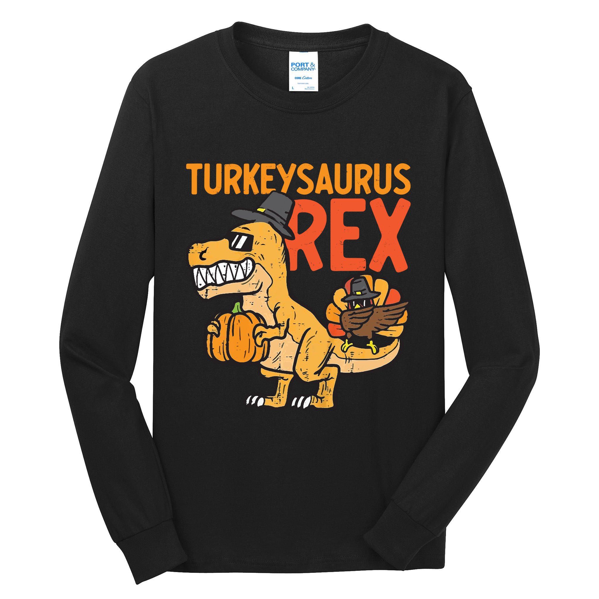 Turkeysaurus Rex Cute Funny Thanksgiving Dinosaur Tall Long Sleeve T-Shirt