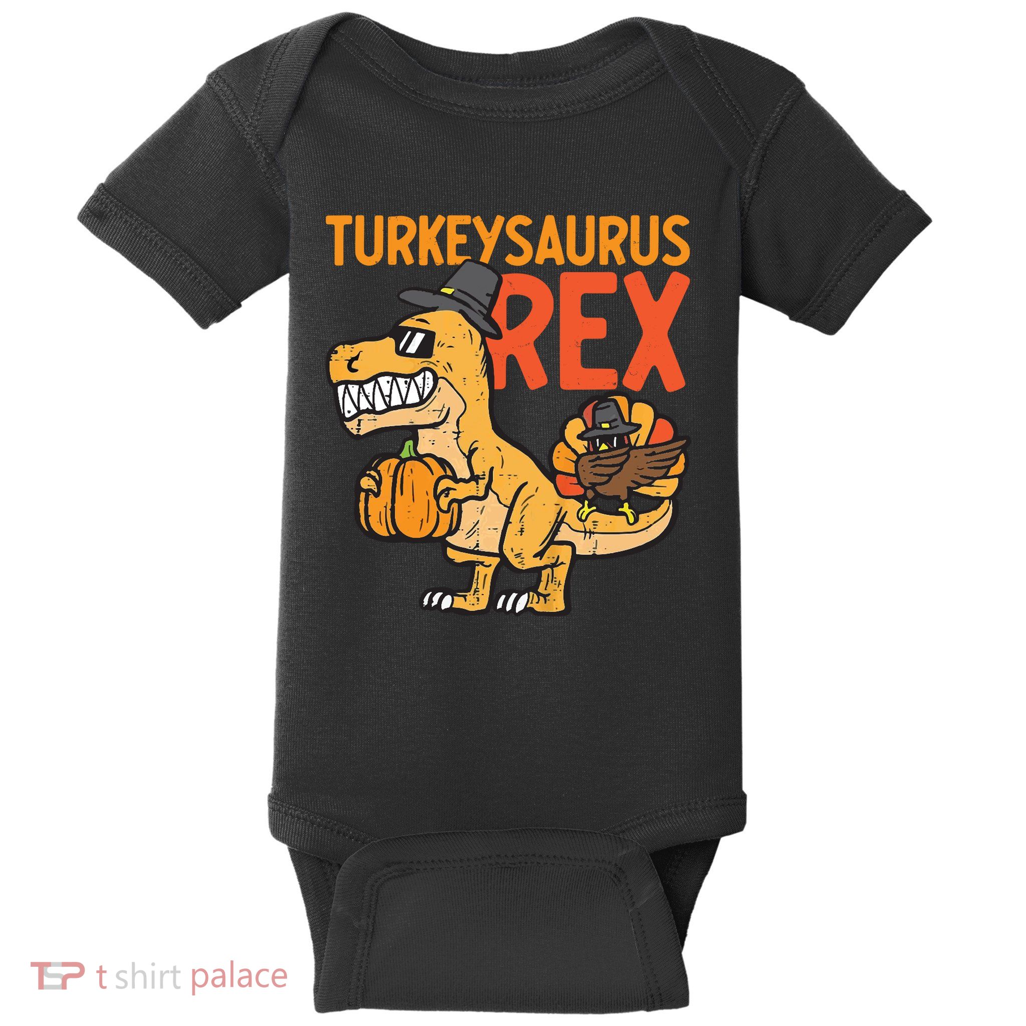 Turkeysaurus Rex Cute Funny Thanksgiving Dinosaur Baby Bodysuit