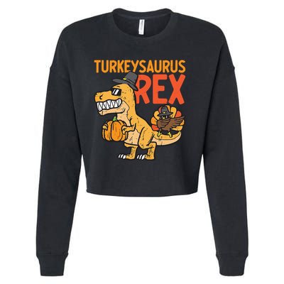 Turkeysaurus Rex Cute Funny Thanksgiving Dinosaur Cropped Pullover Crew