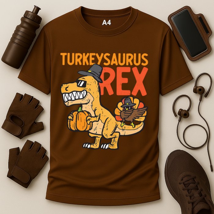 Turkeysaurus Rex Cute Funny Thanksgiving Dinosaur Cooling Performance Crew T-Shirt