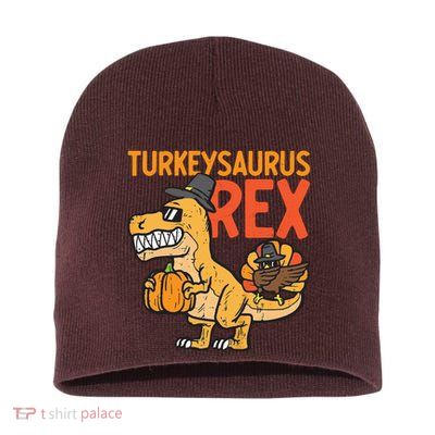 Turkeysaurus Rex Cute Funny Thanksgiving Dinosaur Short Acrylic Beanie