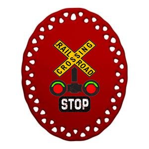 Train Railroad Crossing Lights Funny Traffic Signs Halloween Ceramic Oval Ornament