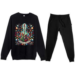 The Rocking Christmas Christmas Rock Guitar Santa Cool Gift Premium Crewneck Sweatsuit Set