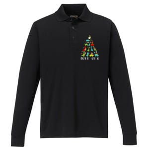 Tree Rex Christmas Funny Cute Dinosaur Xmas Tree Performance Long Sleeve Polo