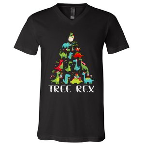 Tree Rex Christmas Funny Cute Dinosaur Xmas Tree V-Neck T-Shirt