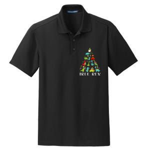 Tree Rex Christmas Funny Cute Dinosaur Xmas Tree Dry Zone Grid Polo