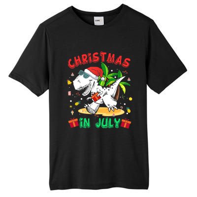 T Rex Christmas In July for Boy Dinosaur Tall Fusion ChromaSoft Performance T-Shirt