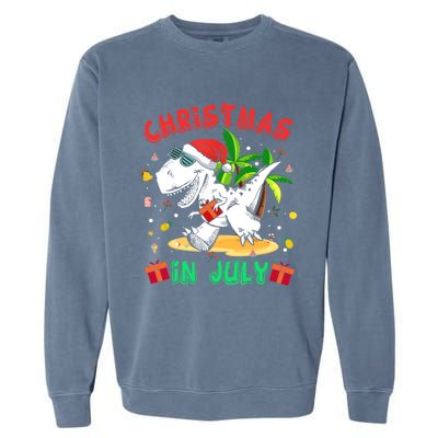 T Rex Christmas In July for Boy Dinosaur Garment-Dyed Sweatshirt