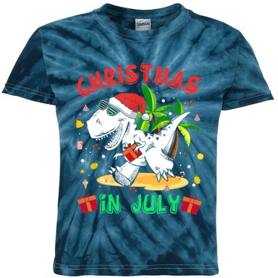 T Rex Christmas In July for Boy Dinosaur Kids Tie-Dye T-Shirt