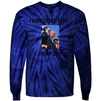 Trump Rally Campaign 2024 Fight Fight Fight Tie-Dye Long Sleeve Shirt