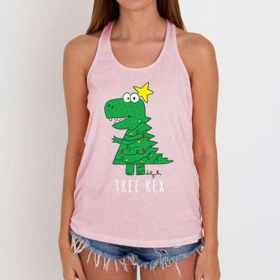 Tree Rex Christmas Gift T Rex Dinosaur Christmas Gift Women's Knotted Racerback Tank