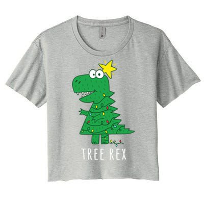 Tree Rex Christmas Gift T Rex Dinosaur Christmas Gift Women's Crop Top Tee