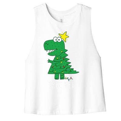 Tree Rex Christmas Gift T Rex Dinosaur Christmas Gift Women's Racerback Cropped Tank