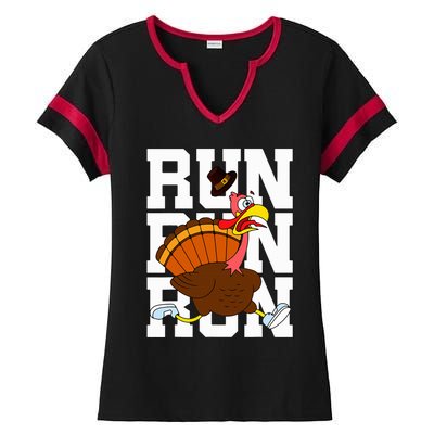 Turkey Run Costume Thanksgiving Running Turkey Trot Ladies Halftime Notch Neck Tee