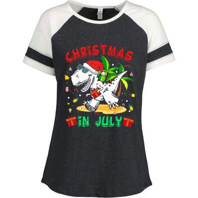 T Rex Christmas In July Dinosaur Enza Ladies Jersey Colorblock Tee