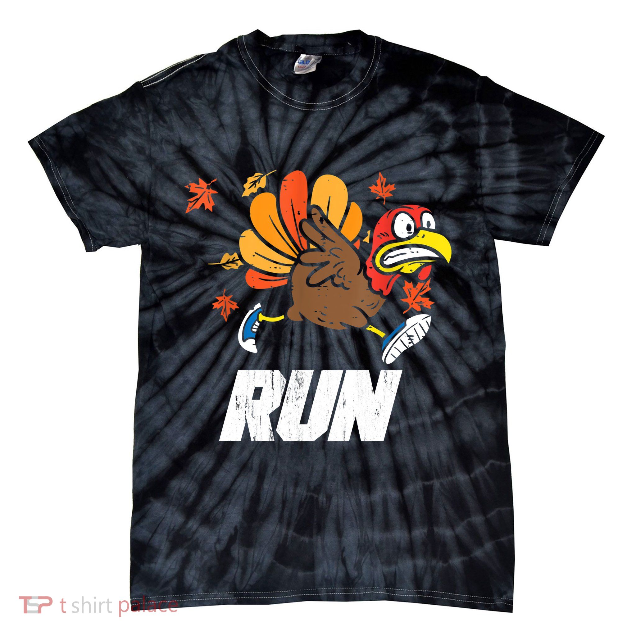 Turkey Run Costume Thanksgiving Running Turkey Trot Tie-Dye T-Shirt