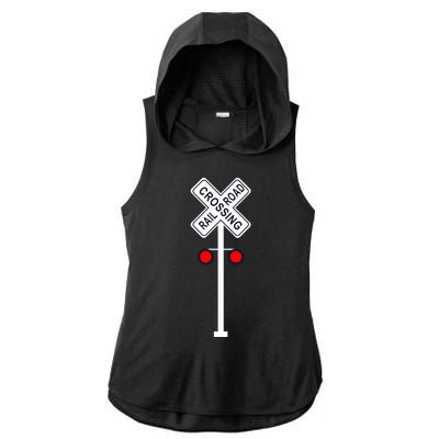 Train Railroad Crossing With Lights Road Sign Ladies PosiCharge Tri-Blend Wicking Draft Hoodie Tank