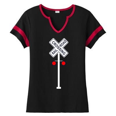 Train Railroad Crossing With Lights Road Sign Ladies Halftime Notch Neck Tee