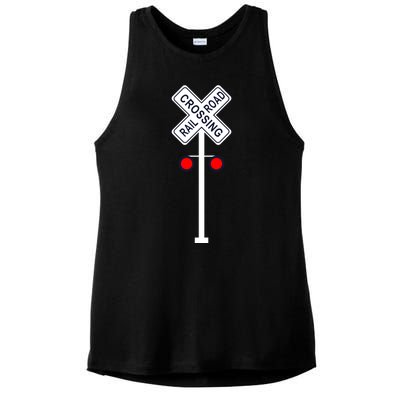 Train Railroad Crossing With Lights Road Sign Ladies PosiCharge Tri-Blend Wicking Tank