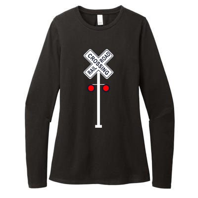 Train Railroad Crossing With Lights Road Sign Womens CVC Long Sleeve Shirt