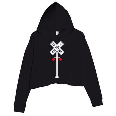 Train Railroad Crossing With Lights Road Sign Crop Fleece Hoodie