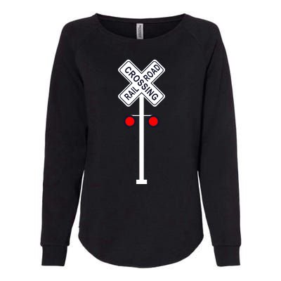 Train Railroad Crossing With Lights Road Sign Womens California Wash Sweatshirt