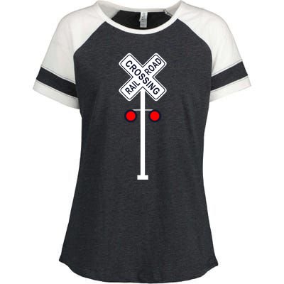 Train Railroad Crossing With Lights Road Sign Enza Ladies Jersey Colorblock Tee