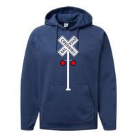 Train Railroad Crossing With Lights Road Sign Performance Fleece Hoodie