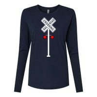 Train Railroad Crossing With Lights Road Sign Womens Cotton Relaxed Long Sleeve T-Shirt