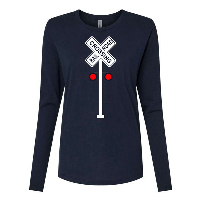 Train Railroad Crossing With Lights Road Sign Womens Cotton Relaxed Long Sleeve T-Shirt