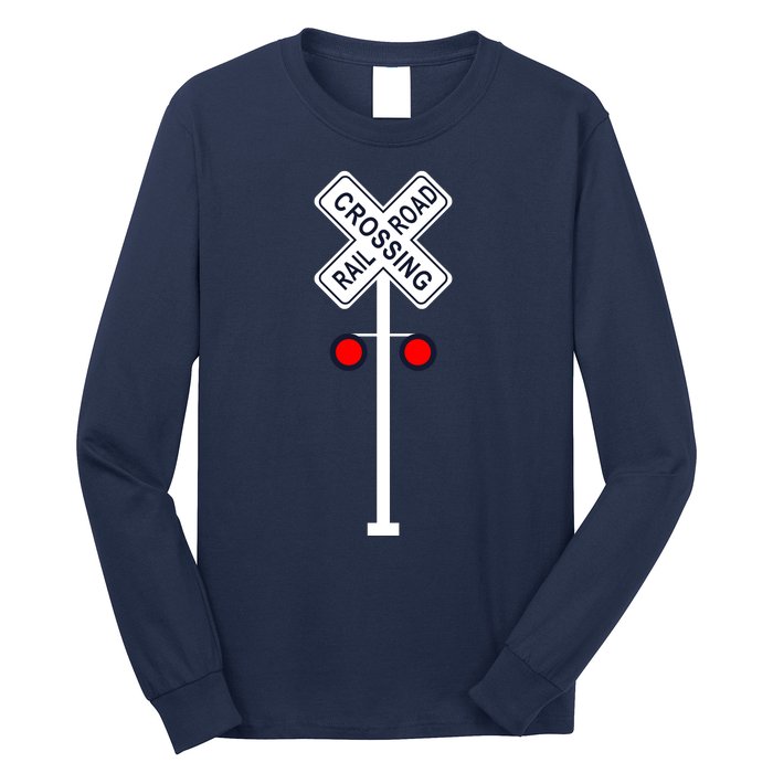 Train Railroad Crossing With Lights Road Sign Long Sleeve Shirt