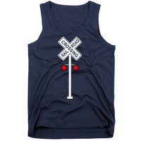 Train Railroad Crossing With Lights Road Sign Tank Top