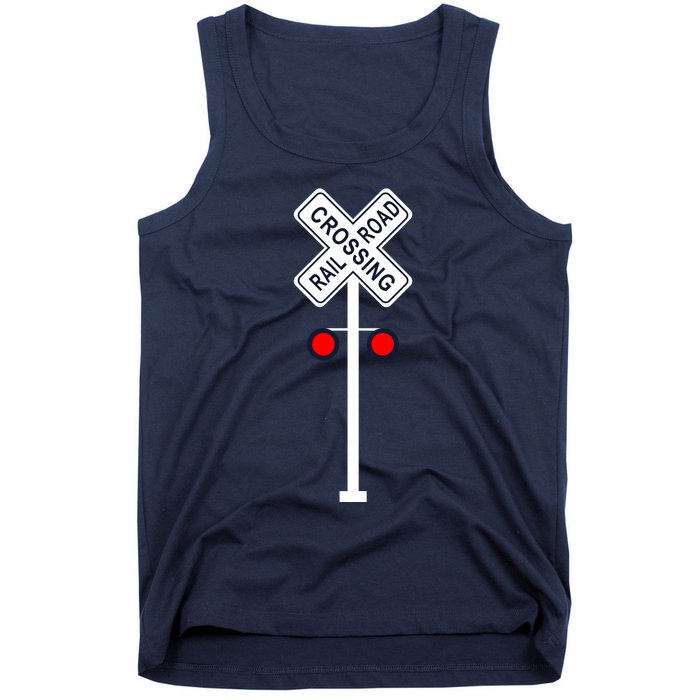 Train Railroad Crossing With Lights Road Sign Tank Top