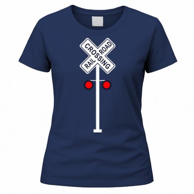 Train Railroad Crossing With Lights Road Sign Women's T-Shirt