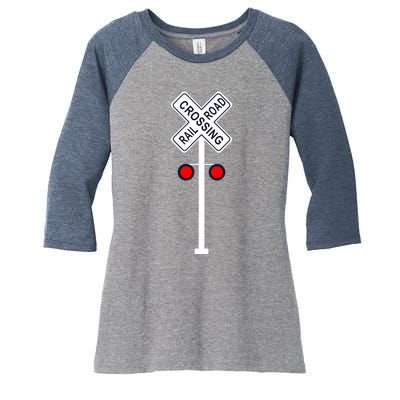 Train Railroad Crossing With Lights Road Sign Women's Tri-Blend 3/4-Sleeve Raglan Shirt