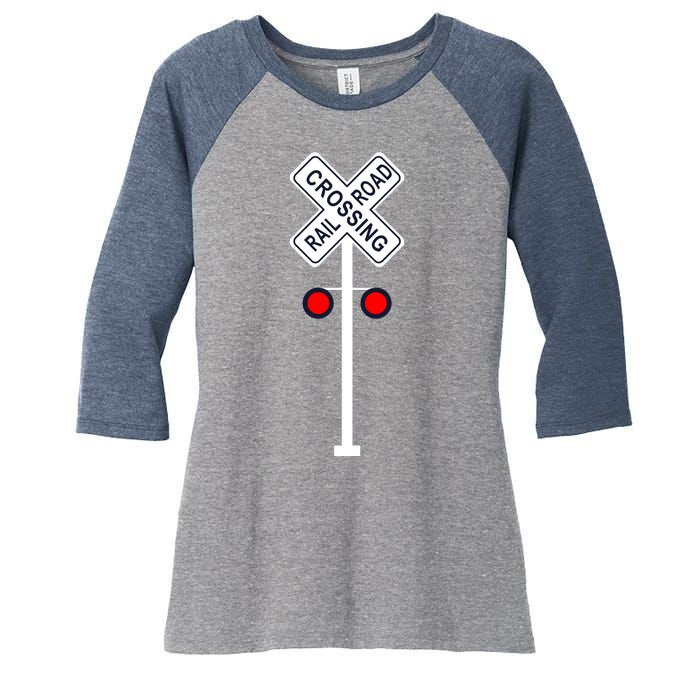 Train Railroad Crossing With Lights Road Sign Women's Tri-Blend 3/4-Sleeve Raglan Shirt