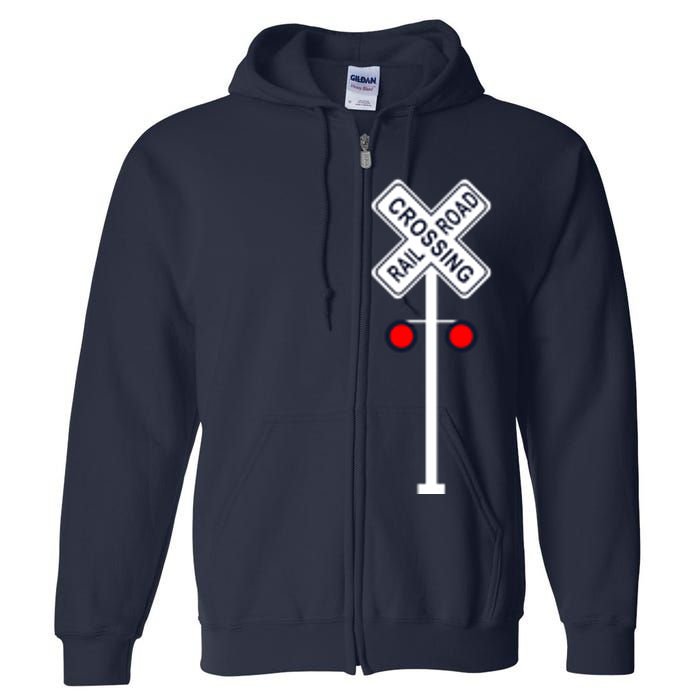 Train Railroad Crossing With Lights Road Sign Full Zip Hoodie