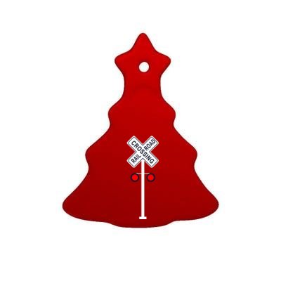 Train Railroad Crossing With Lights Road Sign Ceramic Tree Ornament