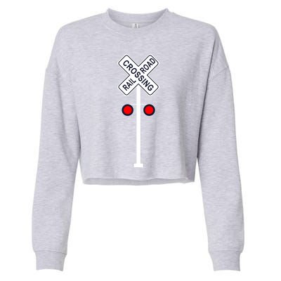 Train Railroad Crossing With Lights Road Sign Cropped Pullover Crew