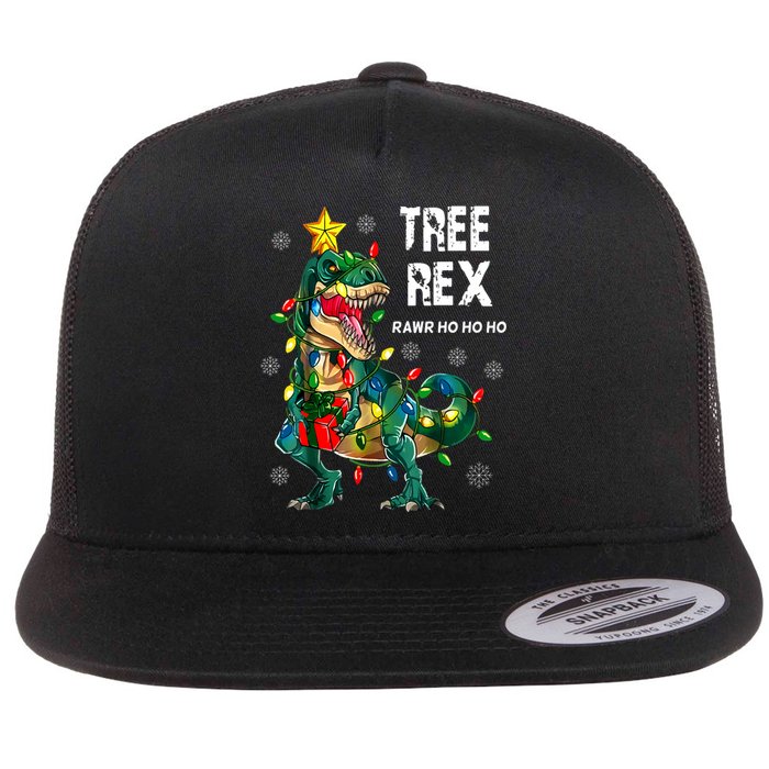 Tree Rex Christmas Tree Dinosaur Costume For Christma Flat Bill Trucker Hat