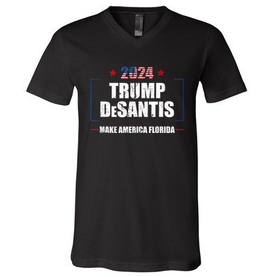 Trump Ron DeSantis 2024 Flag Make America Florida President V-Neck T-Shirt