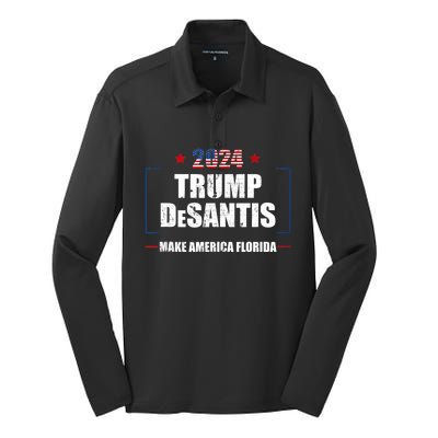 Trump Ron DeSantis 2024 Flag Make America Florida President Silk Touch Performance Long Sleeve Polo