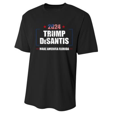 Trump Ron DeSantis 2024 Flag Make America Florida President Performance Sprint T-Shirt