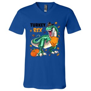 Turkey Rex Dinosaur T Rex Thanksgiving Pumpkin Gift V-Neck T-Shirt