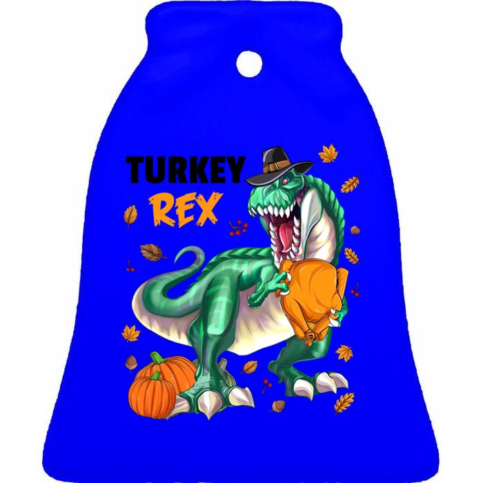 Turkey Rex Dinosaur T Rex Thanksgiving Pumpkin Gift Ceramic Bell Ornament